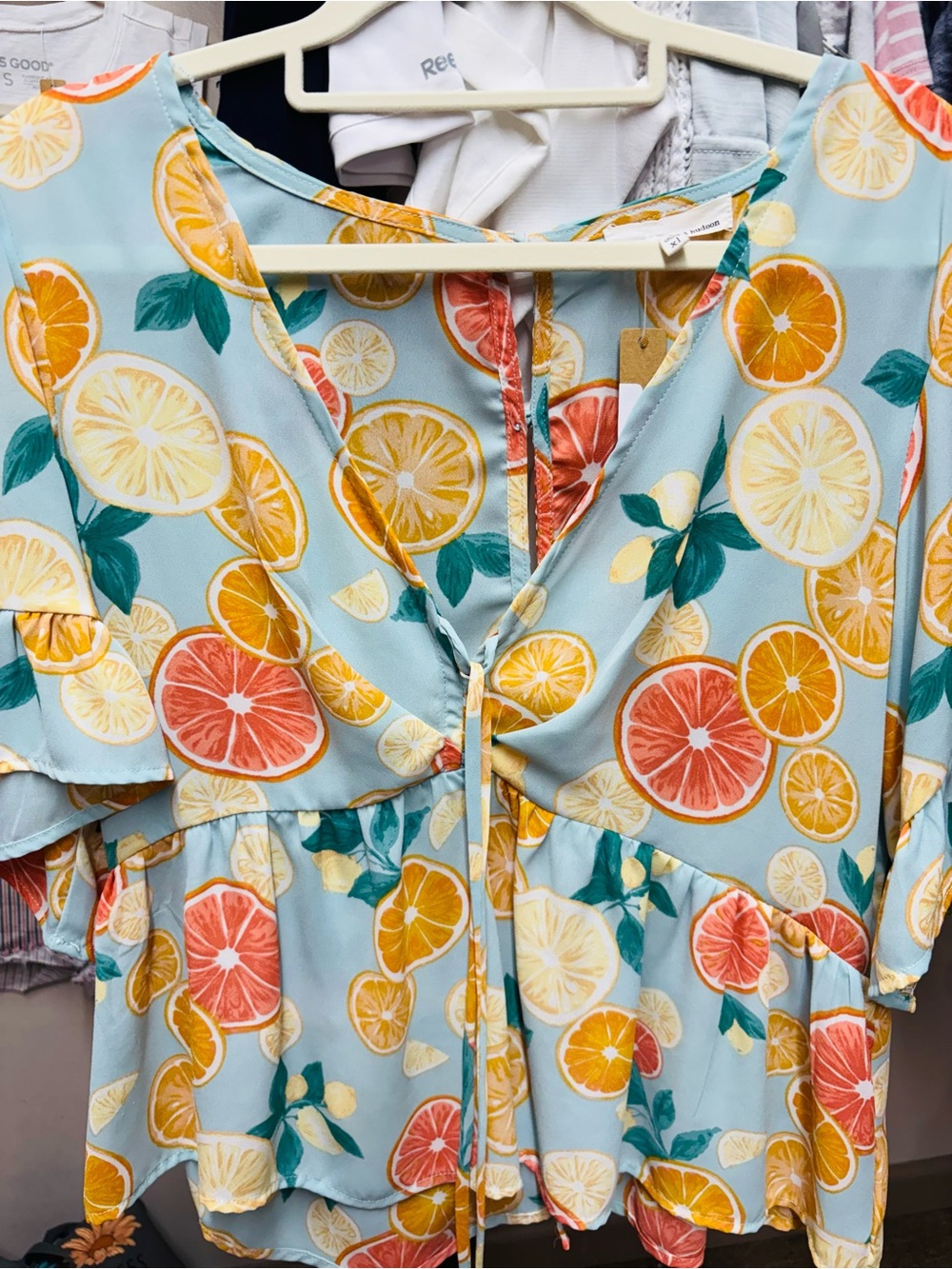 june & hudson Aqua Citrus Tie-Front Peplum Blouse xl